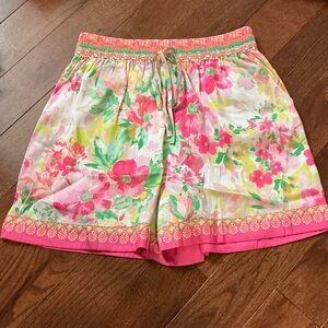 Current Air Floral High Waist Shorts - Pink and Green